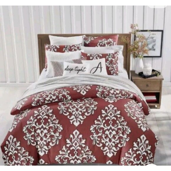 NIP Charter Club Outline Damask 300 Thread Count 2-Pc Twin DUVET COVER Set - Red - Picture 1 of 9